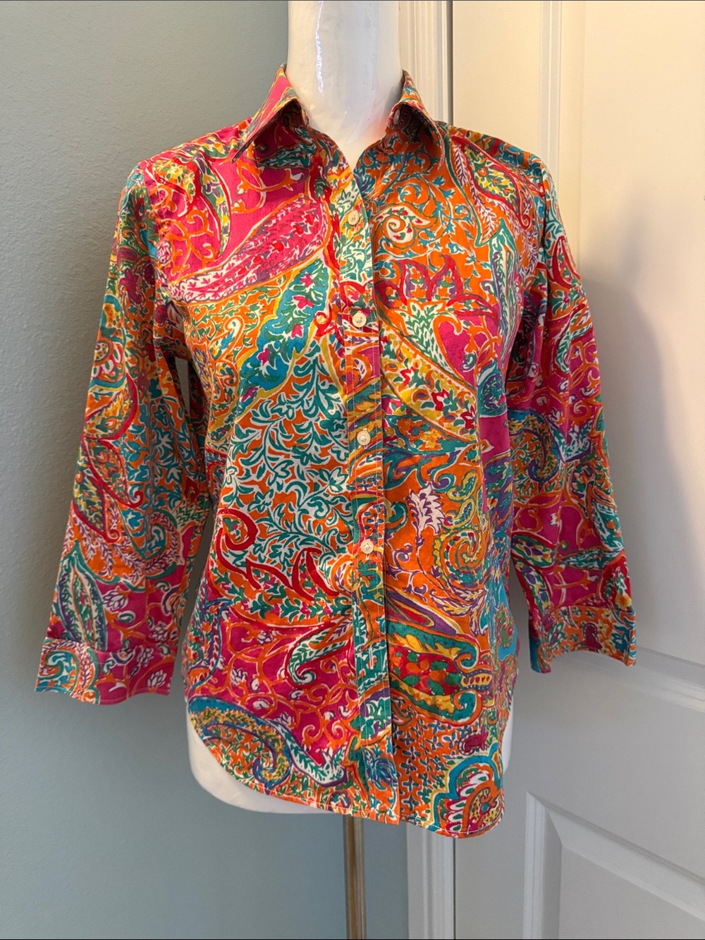 Lauren Ralph Lauren Bright Paisley Button-Down Shirt - Pink, Orange, Teal